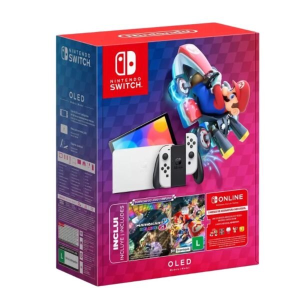 Console Nintendo Switch OLED 64GB Branco Mario Kart 8 Deluxe